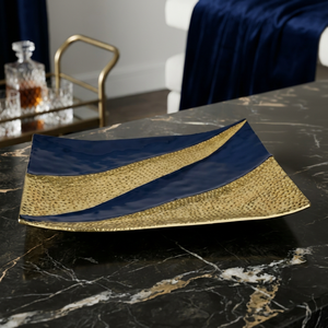 Plateau de service rectangulaire moderne en aluminium noir et or pour table et décoration de fête - Vente en gros - Product Image 1