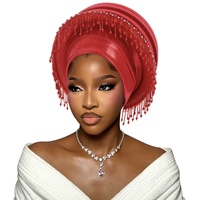 Nouveauté 2026 : Bonnet pré-noué élégant pour femme, foulard musulman plissé, auto-gele, avec pompons et perles, idéal pour l'extérieur, la plage et le cyclisme, 100% coton