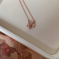 S925 Sterling Silber Roségold Plattiert Zirkon Blumen-Anhänger Halskette für Frauen Einfache Schlüsselbein-Kette Schmuck