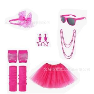 Ensemble de jupe de lapin, rouge rose, avec bandeau en dentelle, chauffe-jambes, colliers, boucles d'oreilles, déguisement fantaisie pour femme, 7 pièces - Product Image 1