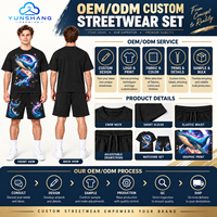 Ensemble d'été deux pièces personnalisé pour homme : T-shirt et short en mélange de coton tricoté respirant 220g, imprimé numériquement motif baleine dorsée cosmique