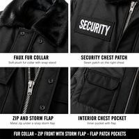 Blouson Bomber de Sécurité pour Homme avec Col en Fausse Fourrure, Manteau d'Hiver Chaud pour Agent de Sécurité, Veste à Fermeture Éclair avec Rabat Anti-Intempéries, Patch de Sécurité Personnalisé