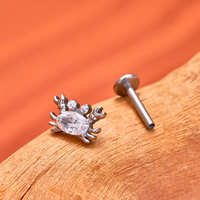 Perhiasan Tindik Labret Stud Helix Tragus Cartilage Titanium ASTM F136 Lapis Emas dengan Hiasan CZ Bentuk Hewan dan Bunga Grosir