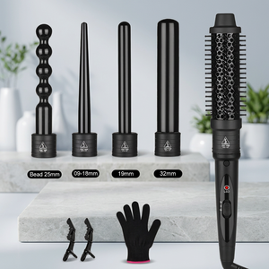 Fer à boucler interchangeable <span class=keywords><strong>5</strong></span> en <span class=keywords><strong>1</strong></span> avec logo personnalisé, chauffage rapide PTC, céramique tourmaline, fer à boucler pour salon et maison - Product Image 1
