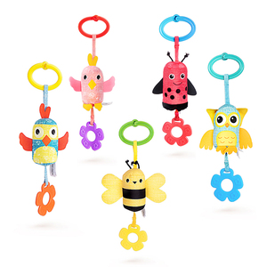 Activity rattle toy soft plush animal bird wind chime baby car seat stroller hanging toy with teether