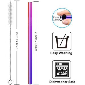 Pailles réutilisables en acier inoxydable 304 de 8,5 pouces avec une ouverture de 12 mm pour les boissons au thé au lait, les jus, pailles en métal - Product Image 2