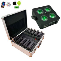 Paquete de 10 Unidades: 4 Focos LED Inalámbricos DMX RGBWAUV de 18W con Batería, Estuche de Carga, Control por Aplicación, Iluminación para Bodas, Eventos y Escenarios
