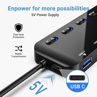 Hub USB 3.0 à 4/7 ports, type C, extension ultra-mince USB 3.0, 5 Gbps, voyant lumineux pour ordinateur portable, souris, clavier, clé USB