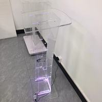 Luz LED reciclable extraíble portátil, acrílico transparente, podio, púlpito, atril, soporte de escritorio, estante de exhibición iluminado, Iglesia