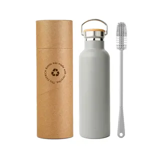 Garrafa de água de aço inoxidável, fechamento ecológico, garrafa de água isolada, aço inoxidável, com tampa de bambu, logotipo personalizado e cor