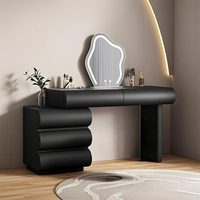 Table de toilette de luxe moderne en bois massif avec miroir éclairé, éclairage LED à intensité variable et tiroir pour chambre, hôtel, usage domestique