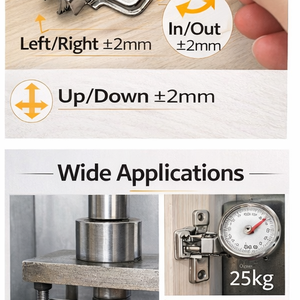 บานพับประตูครัวแบบซ่อนขนาด 35 มม. ปรับได้ 3 มิติ พร้อมแผ่นฐาน, เหล็กปั๊มขึ้นรูปอย่างแม่นยำ, เปิดได้อย่างราบรื่น - Product Image 3
