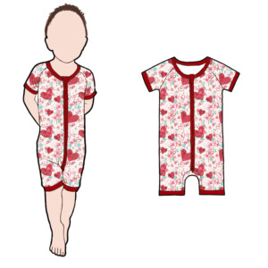 Pigiama Estivo per Bambini in Bambù con Maniche Corte, Collo Tondo e Stampa Love per San Valentino, Tutine per Neonati all'Ingrosso - Product Image 3