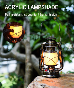 Lanterne vintage à LED avec flamme vacillante, lanterne à piles, <span class=keywords><strong>lampe</strong></span> à huile en cuivre vieilli pour le <span class=keywords><strong>camping</strong></span>, la fête de jardin, tactile - Product Image 2