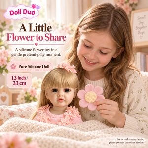 Poupée Duo personnalisée de 13 pouces, corps entier en silicone, poupée reborn aux cheveux blonds, robe rose fleurie, cadeau de Noël personnalisé pour enfants - Product Image 3