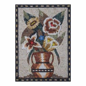 Mosaico di fiori colorati dipinti murali in pietra naturale piastrelle di mosaico in marmo per l'artigianato - Product Image 1