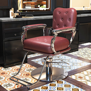 Black Leather <b>Barber</b> <b>Chair</b> Hydraulic Salon Styling <b>Chair</b> Round Base Removable Footrest - Product Image 4
