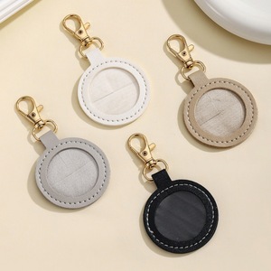 Pu Round Luggage Tag Keychain Card <b>Holder</b> Portable Leather Access <b>Control</b> Pendant Fashionable Solid Color Key Accessories - Product Image 1