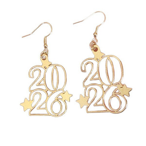 2025/<strong>2026</strong> Digital Earrings <strong>Fashion</strong> Metal Star Accessories New Year's Festival Women's Earrings Party Gifts Jewelry - Product Image 1