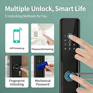 מנעול דלת חכם: טביעת אצבע מוליכת למחצה, אפליקציה, כרטיס/סיסמה לפתיחת נעילה מרחוק, נעילה אוטומטית, גוף עם אזעקה נגד גניבה (לבית/מסחרי) - Product Image 1