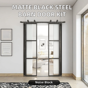 Kit de Herrajes para Puerta Corredera de Acero con Panel de Vidrio Único Negro Mate BAO RUN, Insonorizado, Garantía de por Vida, Accesorios Modernos para Puertas y Ventanas - Product Image 2