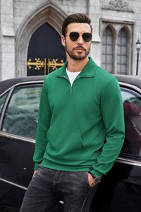 Sweat-shirt à demi-fermeture éclair pour homme Pull zippé à manches longues Sweat-shirt polo décontracté Slim Fit Pulls à col montant avec poche - Product Image 2