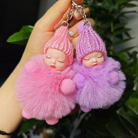 Pendentif poupée en peluche Kawaii Imitation fourrure de lapin porte-clés en peluche fille sac breloque cadeaux doux peluche dormir bébé porte-clés