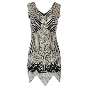 1920s Retro Beaded <b>Sequined</b> Sleeveless <b>Skirt</b> V-neck Empire Waist Sheath Vintage Evening Gown Adult Women <b>Plus</b> <b>Size</b> XS-4XL - Product Image 5