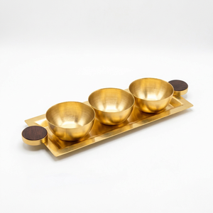 Ensemble de 3 bols à dattes modernes en métal avec plateau, finition dorée, pour la maison et les restaurants, pour servir des dattes et des fruits secs, en gros - Product Image 1