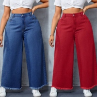 Jeans évasés grande taille pour femmes, Jeans tendance à blocs de couleur pour femmes, Pantalons amples à jambes larges pour femmes, Jeans délavés pour femmes