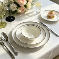 Assiette Ronde en Céramique Blanche Brillante avec Bord Argenté, Plateau à Steak pour Plats Occidentaux, Logo Personnalisé pour la Maison - Vente en Gros Usine