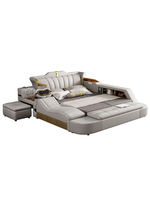 Lit intelligent moderne de luxe en cuir capitonné avec rangement, disponible en tailles King, Queen et Simple