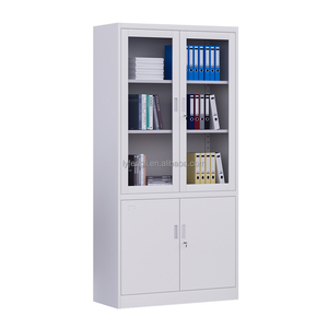 Armoire de rangement moderne en acier de grande taille avec porte vitrée, mobilier de bureau à domicile en promotion - pour les classeurs scolaires - Product Image 1
