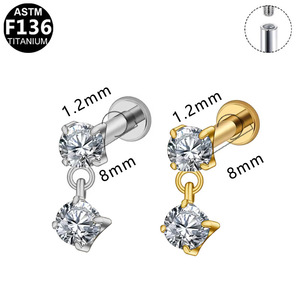 <b>Titanium</b> Coated Teardrop Zircon Earrings With <b>Chain</b> Studs For Ear Bone Piercing Party Jewelry ASTM F136 <b>Titanium</b> - Product Image 5