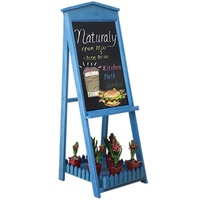 Support à fleurs vintage sur pied avec petit tableau noir en bois massif 122 cm – Panneau publicitaire pour cafés, restaurants et boutiques