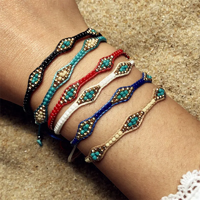 Vintage estilo étnico boêmio braço pulseira verão praia moda jóias colorido corda ajustável corda corda para pulseiras