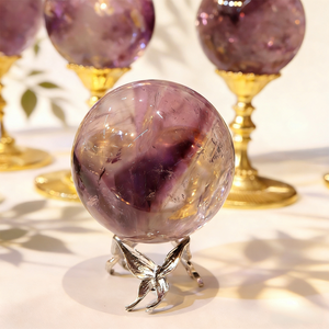 Sphère d'améthyste de haute qualité, <span class=keywords><strong>pierre</strong></span> brute d'améthyste, collection de cristaux de méditation, boule à rayures violettes, artisanat de décoration Feng Shui - Product Image 5