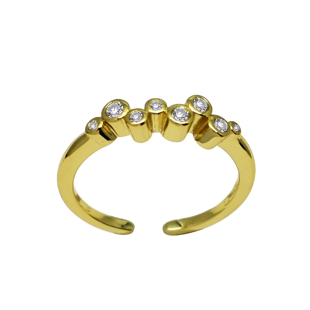 Nhà Máy Rustom 9K Mạ Vàng Đồ Trang Sức 925 Silver Ring Bán Buôn CZ Stud Đơn Giản Engagement Wedding Ring