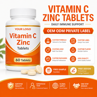 Comprimés de Vitamine C + Zinc OEM, Supplément Antioxydant pour le Système Immunitaire et Nerveux, Vitamines et Minéraux, 120 Comprimés Marque Privée
