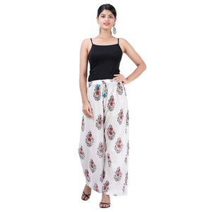 Buy <b>White</b> Floral <b>Printed</b> Rayon <b>Palazzo</b> Free Size Loose Fit <b>Palazzo</b> Pants Casual Comfort Ethnic Bottom Wear - Product Image 3