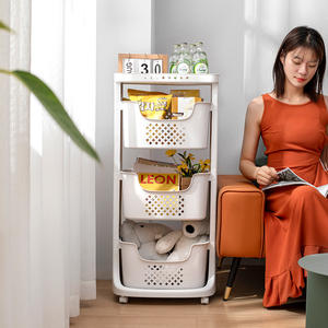 Panier à linge roulant multicouche Bacs de rangement divisés 4 roues verrouillables Plastique perforé Stockage durable à profil mince - Product Image 4