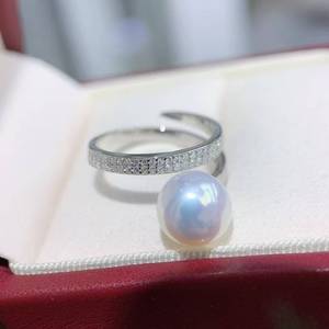 Adjustable Split Shank Edison Pearl <b>Ring</b> 10-11mm Strong Luster Round Pearl, <b>925</b> <b>Silver</b> Full Paved Zircon Stackable Pearl Jewelry - Product Image 1
