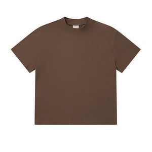 Camiseta de Hombre Marrón con Cuello Simulado, 100% Algodón Peinado, Oversize, Hombro Caído, Color Liso, Casual, Manga Corta, Lisa, Estilo Urbano - Product Image 1