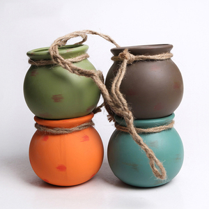 4 pots suspendus en céramique multicolores avec corde en jute pour montage mural ou au plafond, pour plantes succulentes, pour jardin et intérieur - Product Image 3