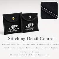 Sac à poussière en flanelle de daim noir écologique avec logo personnalisé OEM, petit sac cadeau en velours pour bijoux avec fermeture à bouton