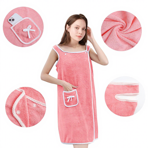 Premium WARPRO INDUSTRY Women's Soft <b>Towel</b> Wrap Dress Sleeveless <b>Bath</b> Robe Adjustable Straps Front Pocket Hypoallergenic Machine - Product Image 4