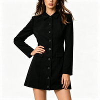 Robe décontractée noire élégante et tendance pour femme, coupe trapèze, col montant, mini-jupe et veste de costume noire, vente en gros