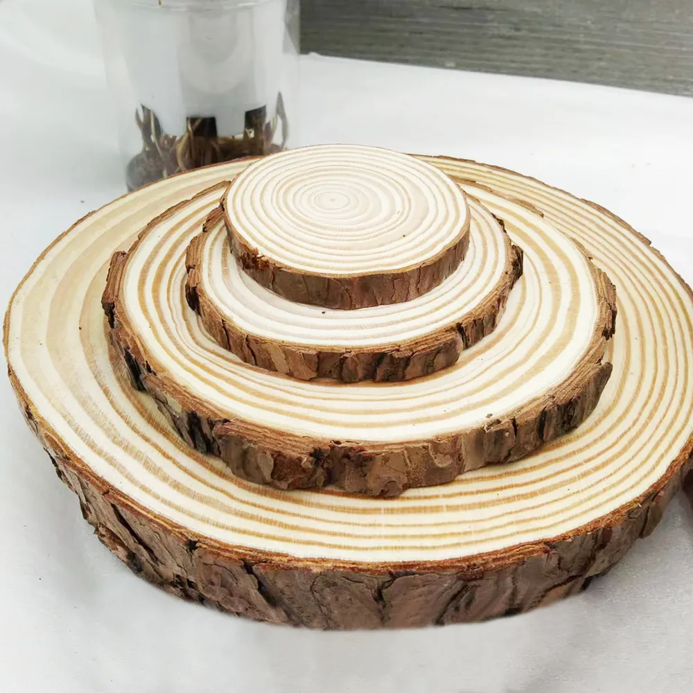 Customized Eco-friendly Unfinished Natural Round Pine Wood Tree Disc Wooden Log Tree Slices for Crafts