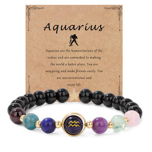 Nuevas Pulseras Zodiac Classic Chapadas en Oro de 18K con Cuentas de Piedra Natural de Cristal Curativo, 12 Constelaciones, Horóscopo, Moda Espiritual - Product Image 1