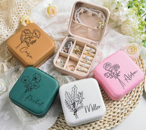 Boîte à bijoux en cuir PU avec logo personnalisé, fermeture éclair, miroir, rangement pour pendentifs et boucles d'oreilles, boîte à bijoux portable de voyage - Product Image 1